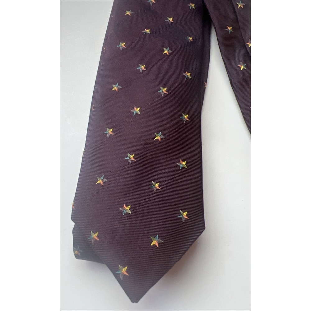 Paul Smith Brown Mini Rainbow Star‎ Pattern Silk Tie New